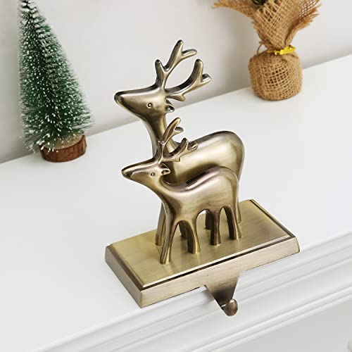 Waytosuc Christmas Tree Stocking Holder For Mantle-Metal Mantle Snowflake Stocking Hangers-Xmas Reindeer Stocking Fireplace Hooks-Decorative Heavy Snowman Weight Stocking Holders (4,Multi Bronze) #TOP4