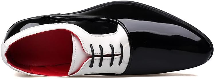 Santimon Men's Contrast Patent Leather Cuban Heel Oxfords Shoes for Wedding Dress Lace-up Shoes - Image 4