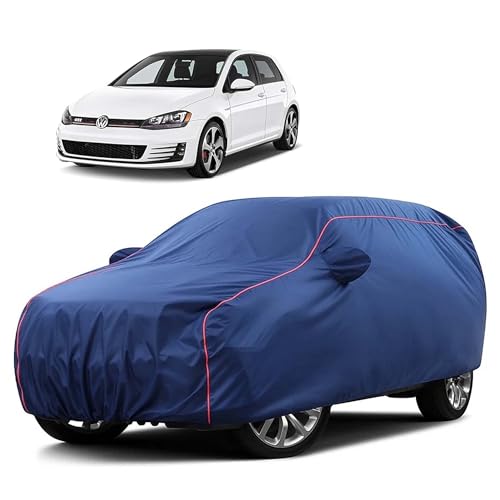 Image of Sulfar 100% Water Resistant Car Body Cover Compatible with Mirror for Volkswagen GTI (Triple Stitched, Full Bottom Elastic, Blue Taffeta with Red Piping)