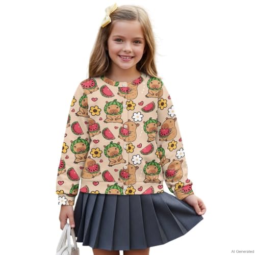 Image of Girls Cardigans Sweater Long Sleeve Crew Neck Button Down Sweaters School Outerwear for Kids Fall Winter Tops