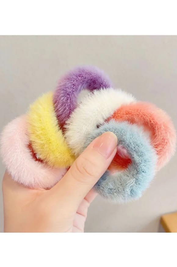 Kadın Pastel Ton 6'Lı Peluş Toka Setii, Kadın Çocuk Lastik Toka Seti,
