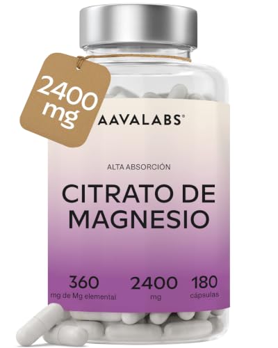 Citrato de Magnesio Capsulas [2400 mg por dosis diaria] - 180 Cápsulas | Alta Dosis de Magnesio Elemental [360 mg por dosis] - Puro y Vegano - Dosis Diaria 3 Cápsulas