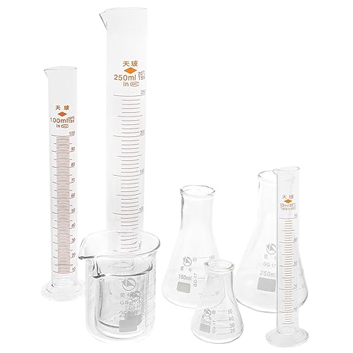 Garneck Complete Glassware Set 9pcs Lab Beakers Cylinders Measuring Cups for Organic Chemistry Distillati