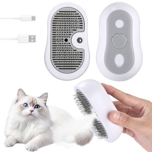 Cexovo Katzenbürste mit Dampf & Auslöseknopf, Wiederaufladbar Dampfbürste von Katze Hunde, Spray Haustierhaar Bürste, Massage Steamer Kamm für...