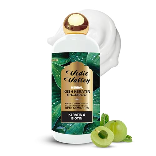 Vedic Valley Herbal Keratin Shampoo with Honey, Argan Oil & Collagen Protein | Organic Actives, Sulphate & Paraben Free | Hair Frizz Control Shampoo | for Men & Women | 300 ml