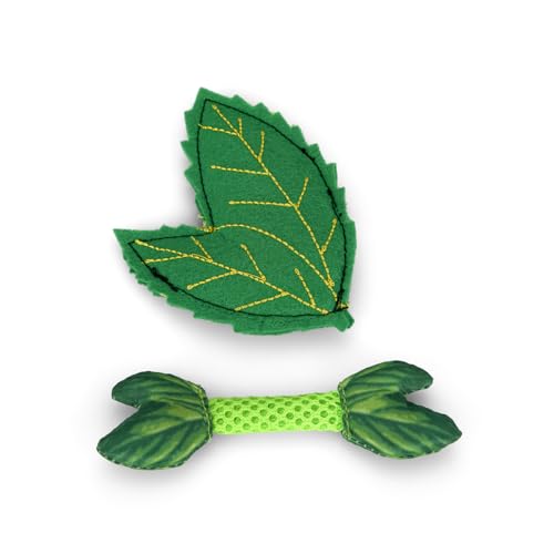 Petface Fresh Breath Mint Leaves Plush Cat Toy with Catnip 2 Lightweight Toy Leaves Included (Pack of 1)
