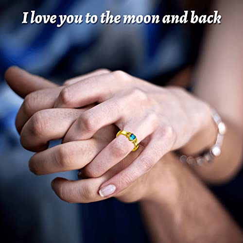 Kurafeel Birthstone Rings, 925 Sterling Silver Or Brass Custom Birthstone Ring, Personalized Name Love Heart Promise Rings With Rhodium Plated Gifts For Her Women Mother Men Couples Christmas Birthday #TOP3