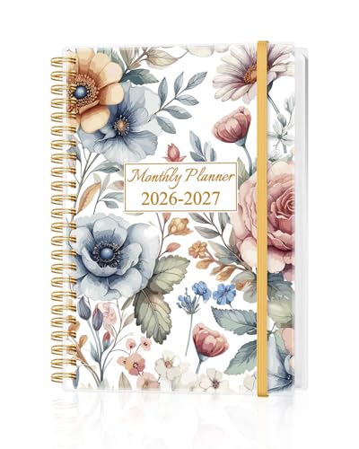 Monthly Planner 2026-2027 - Monthly Calendar from May 2026 to December 2027, 2026-2027 Planner with Inner Pocket, Elastic Band, 5.8" x 8.5", Colorful Large Flower