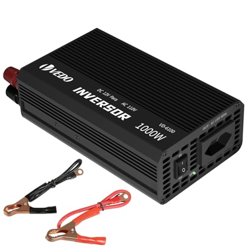 Inversor de Tensão Veicular 12V para 110V 1000W - Conversor de Energia Portátil com Onda Senoidal Modificada, Proteção Multicircuito e Saídas AC/DC para Carros, Barcos e Emergências