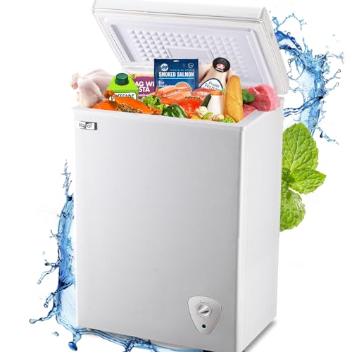 WANAI Deep Freezer 5.0 Cu Ft Chest Freezer With Adjustable Thermostat And Removable Storage Basket Small Freezer For Home Kitchen Office Bar