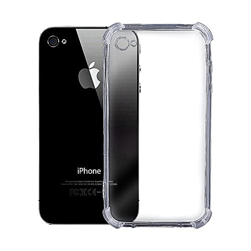 REY Funda Anti Shock Gel Transparente para iPhone 4 / iPhone 4S, Ultra Fina 0,33mm, Esquinas Reforzadas, Silicona TPU de Alta Resistencia y Flexibilidad