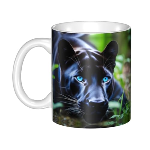 UDFKGLP Taza de cerámica con patrón de ojos azules para capuchino, latte, cereales, yogur, leche, bebidas calientes o frías, horno de microondas
