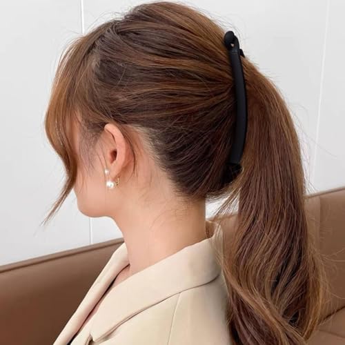 Image of DIANZHU 3pcs French Banana Clips, Non-Slip Classic Large Hairstyle Claws, Fish Shaped Double Combs Hair Holder for Women Curly Straight Long Thick Thin Hair- Beige & Light Coffee & Black