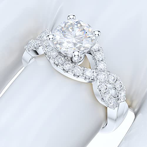 Sterling Silver Luxury Vintage Infinity Twisted Vine Simulated 1CT Round Brilliant Diamond or Genuine Moissanite Engagement Ring Halo Bridal Ring 5
