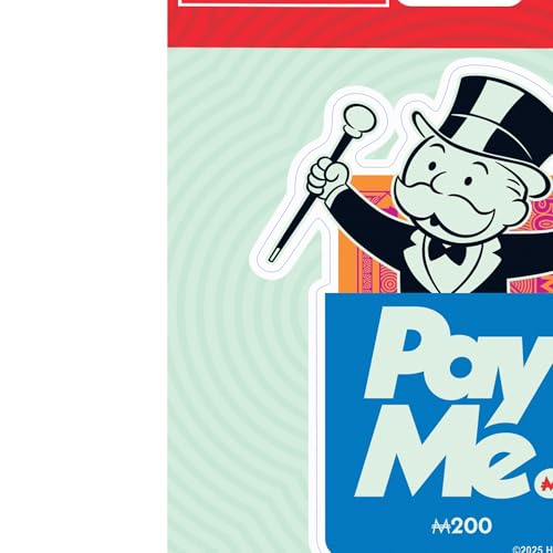 Image of Hasbro Monopoly Pay Me Adhesive Vinyl Decal - Funny Rich Uncle Pennybags Sticker for Water Bottle or Laptop