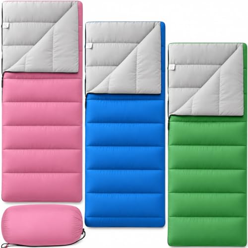 Macarrie 3 Pcs 0 Degree Camping Sleeping Bags Bulk for Adults Kids Warm Weather Youth Sleeping Bags for Boys Girls Ages 8-12 Portable Compact with Compression Sack for Hiking Backpacking Outdoor