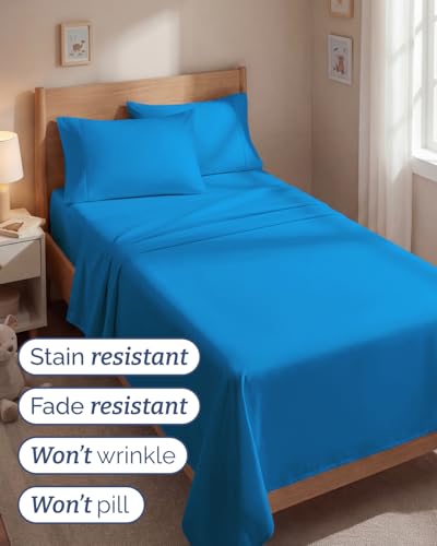 Image of Twin 4 Piece Bed Sheet Set - Soft, Breathable & Cooling Sheets - Royal Blue | Ultra Soft Hotel Luxury Bedding Set with 8-16 Inch Deep Pockets, 1 Flat & 1 Fitted Sheet & 2 Pillowcases, Wrinkle & Fade Free