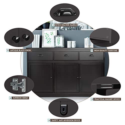 Dortala Kitchen Buffet Sideboard, Wood Storage Cabinet W/ 3 Drawers And 2 Cupboards, 3 Doors, Morden Entryway Cupboard, Buffet Table For Dining Room, Kitchen, Living Room, Entryway, Brown #TOP5