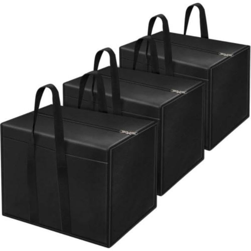 QUAIL Moisture Proof Multi-Purpose Blanket Storage Bag, Clothing Storage Organizer, Toy Storage, Stationery Paper Storage Bag with Zipper & Strong Handle (Black, Pack of 3) (B0D5HVFSNF) Amazon Price History, Amazon Price Tracker