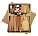 Happy Sales CH-81, Bamboo Chopsticks Gift Set Rice Paddle Included Lucky Cat