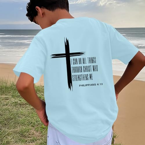 Image of KEEVICI Boys Christian Graphic Tees God Jesus Shirts for Kids Cross Faith Bible Verse Inspirational Religious Cotton T Shirt