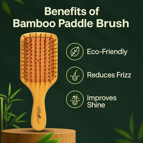 Image of Wooden Paddle Hair Brush for Women & Men, Bamboo Scalp Massage Brush