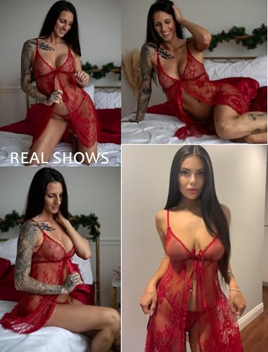 Image of Avidlove Sexy Lingerie for Women Open Front Lace Babydoll Dress V Neck Chemise Negligee Honeymoon