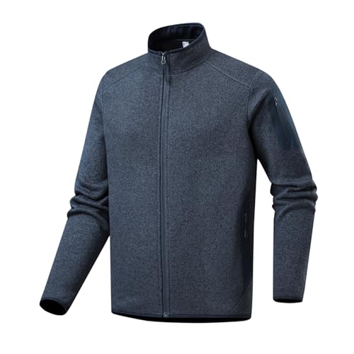 YAWHO Herren Fleecejacke Strickfleecejacke Übergangsjacke Outdoorjacke Winterjacke Leichte Atmungsaktiv für Wander Freizeit (DE/NL/SE/PL, Alphanumerisch, XL, Regular, Regular, Blue)