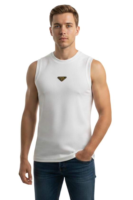 Image of Men's Sandow Sleeveless Vest - Slim Fit Ribbed Cotton Blend Tank Top - Lightweight Crew Neck Gym Workout Undershirt for Summer