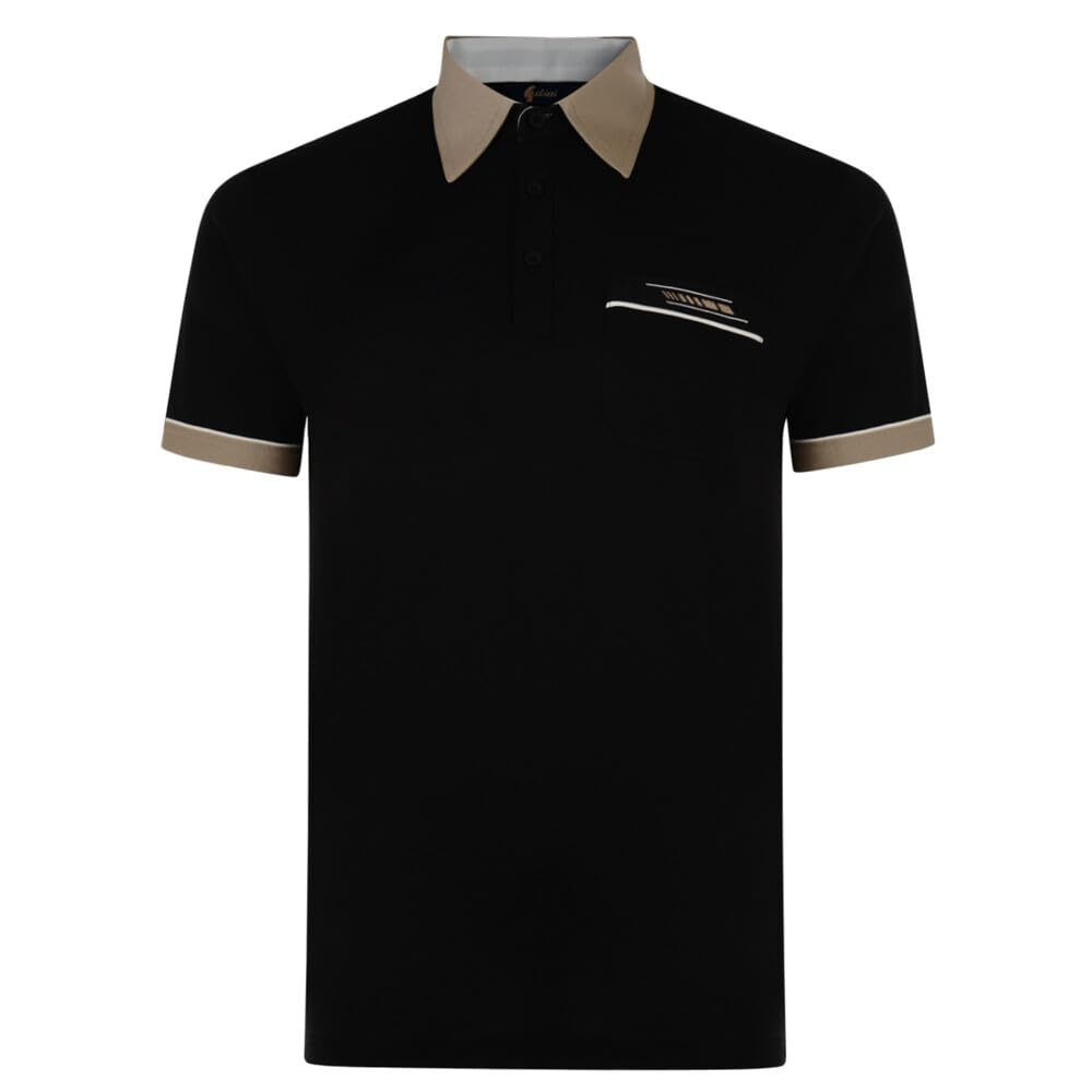 Gabicci Men's Black - Plain Polo Shirt With Contrasting Collar And Piping (Xx-Large, )