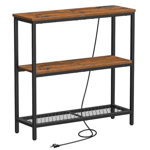 Snughome Console Table with Power Outlets, Entryway Table with Storage, Narrow Sofa Table with 3 Tier Shelves, 2 USB Ports, 2 Power Outlets, Hallway Table for Couch, Living Room, Entrance