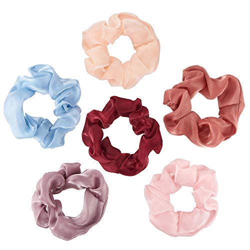 Hair Silk Scrunchies Satin Elastic Hair Bands Velvet Scrunchy Chiffon Hair Ties Ropes Scrunchie for Women Girls Hair Accessories (Silk 1-6PCS)