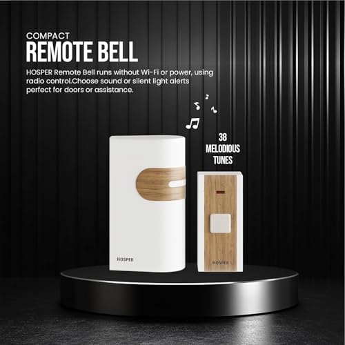 Image of Wireless Doorbell | No Wi-Fi Required Remote Door Bell with 38 Multiple Ringtones & Adjustable Volume | Cordless Calling Bell for Home, Office, Elder Assistance - White Wood Finish