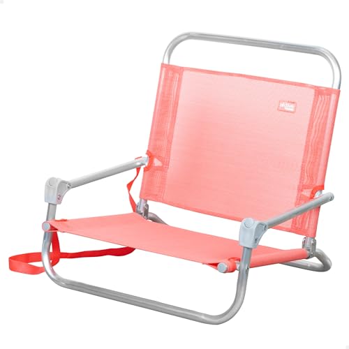 Aktive 62676 Silla plegable playa, acampada, Asiento bajo, Sin tubo delantero, Soporta 110 kg, Asa hombro de transporte, Estructura aluminio, 46 x 44 x 49 cm, Coral