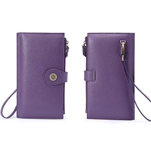 MARBER Billetera de Cuero de Gran Capacidad Monedero de Cuero Real para Damas Ranuras para Tarjetas Monedero Largo para Mujeres con Bolsillo con Cremallera y muñequeras como Regalos para Mujeres