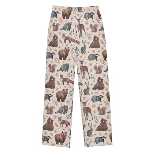 Squirrel Moose Floral Boys Long Pants Soft Trousers Elastic Waist Kids Lounge Bottoms with Pockets S-XL