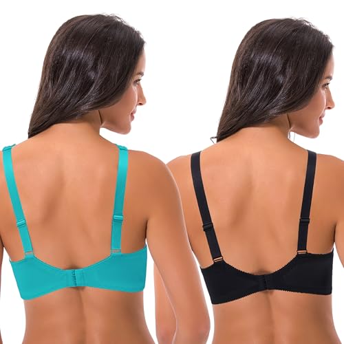 Image of Curve Muse Women's Minimizer Unlined Underwire Bra with Lace Embroidery-2 Pack