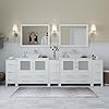 Vanity Art 108 Inch Double Sink Bathroom Vanity Compact Set 5 Cabinets 2 Shelves 13 Dove-Tailed Drawers Engineered Marble Top and Ceramic Vessel Sink Bathroom Cabinet with Free Mirror VA3136-108-W