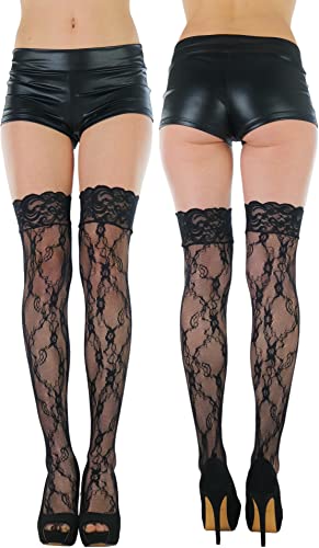Image of ToBeInStyle Women's Wide Floral Lace Fishnet Thigh Hi Stockings