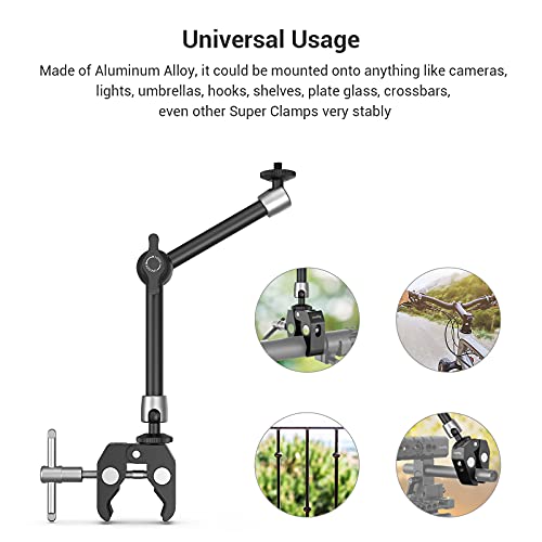 SmallRig Clamp w/ 1/4" and 3/8" Thread and 9.8 Inches Adjustable Friction Power Articulating Magic Arm with 1/4" Thread Screw for LCD Monitor/LED Lights - KBUM2732B