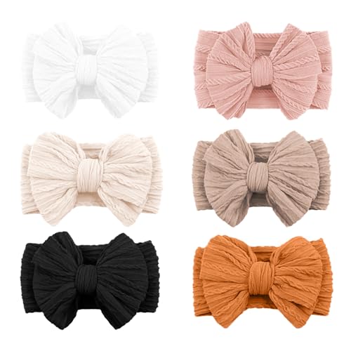 Image of LALAURA 6pcs Baby Girl Bows Stretchy Soft Nylon Headbands Elastic Hair Bands with Bows For Newborn Baby Girls Infant Toddlers Kids