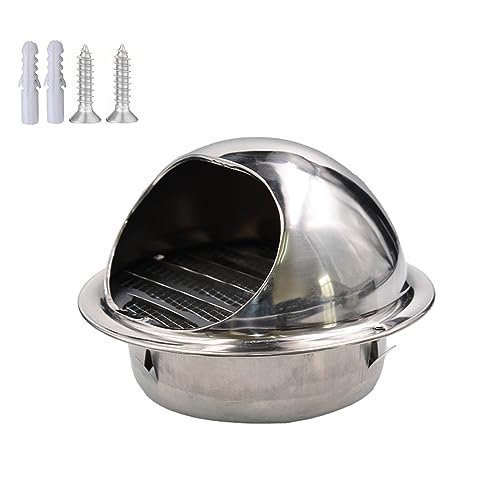 Stainless Steel Air Round Hood, Round Bull Nosed External Extractor, Wall Air Ventilation Outlet Hood, Air Ventilation Outlet Hood, Vent Built-in Fly Screen Mesh, for Bathrooms, Kitchens, Garages (Co