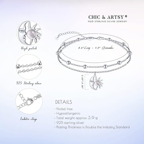 Image of CHIC & ARTSY Women Anklets S925 Sterling Silver Dainty Layered Anklet Bracelet Adjustable Multilayer Beach Ankle Bracelet Summer Jewelry for Women 10-11 Inches
