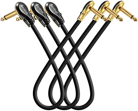 Flat Guitar Patch Cables, Devinal Pedal Boards Cord 1 feet kit Gold Plated, Instrument Effects Adapter Set 3 Pack, 1/4 Mono Right Angle Pancake Type Connectors, Ts Low-Profile Plug
