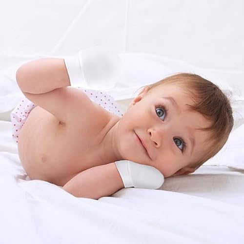 SSHUIKKAI 3 Paar Fäustlinge Baby, Baby Handschuhe Neugeborene, Baby Fäustlinge, Kratzfäustlinge Baby, für 0-6 Monate Baby Jungen Und Mädchen(Weiß)