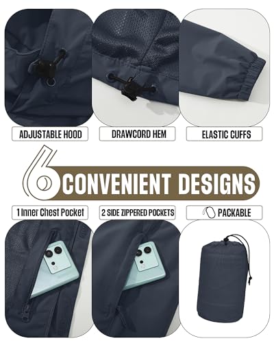 Image of 33,000ft Men's Packable Rain Jacket Waterproof Lightweight Raincoat Rain Shell with Hood for Outdoor Hiking Golf Travel