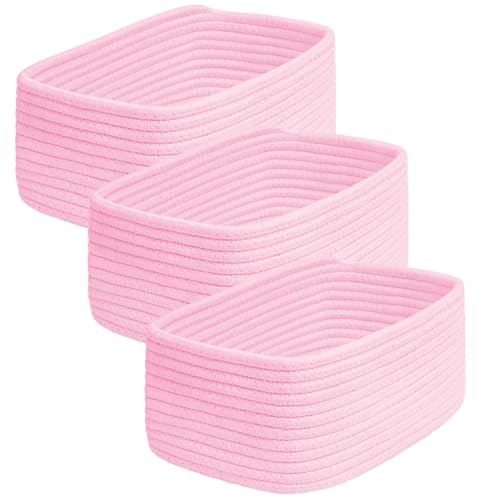 QFLQFL Small Woven Storage Basket,Medium Storage Baskets,Mini Cotton Rope Basket,For Shelves,Nursery,Office,Bathroom,And More–Perfect For Organizing&Décor