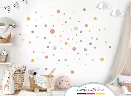 Little Deco 120 Punkte Wandtattoo für Kinderzimmer Wandsticker Kreise Pastell rot Mint grau Wandaufkleber Babyzimmer Wanddeko DL887-2
