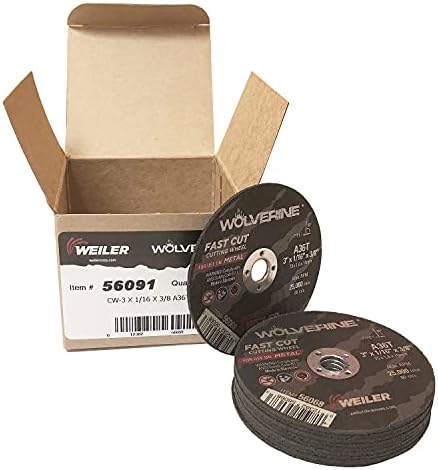 Weiler 56091 3" x 1/16" Wolverine Type 1 Cut-Off Wheel, A36T, 3/8" A.H. 10 Pack