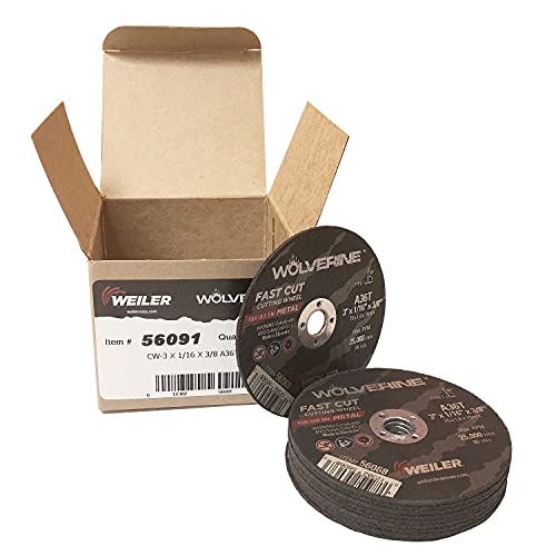 Image of Weiler 56091 3 inch x 1 /16 inch Wolverine Type 1 Cut-Off Wheel, A36T, 3 /8 inch A.H. 10 Pack